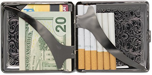 Black Victorian Scroll (Full Pack Kings) Metal-Plated Cigarette Case & Stash Box #TOP3