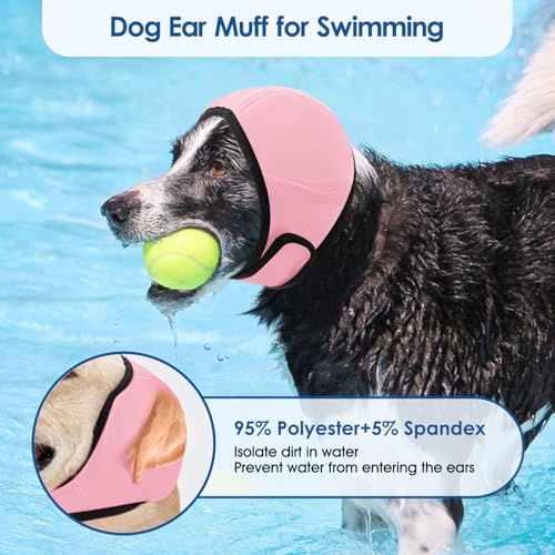 Image of Dog Calming Hoodie Dog Ear Wrap Noise Protection Ear Muffs for Dogs | Water Resistant Ear Cover Anxiety Relief, for Firework, Grooming, Thunderstorms, Swimming, Bathing, LightPink S