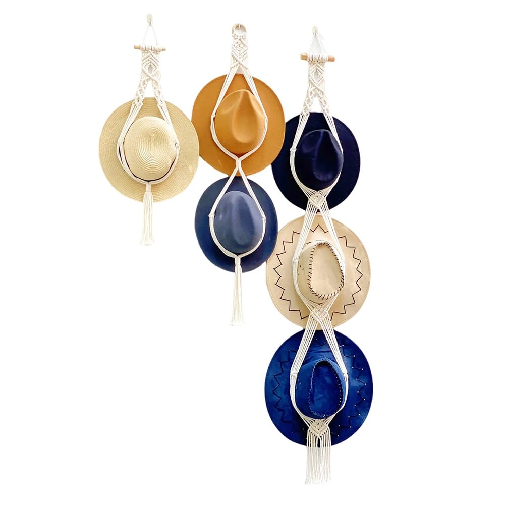 Organizador De Sombreros para Colgar En La Pared, Estante De Sombrero Boho para Exhibición, Colgador De Sombrero Bohemio, Estante De Exhibición De Sombrero Tejido A Mano, Soporte Decorativo