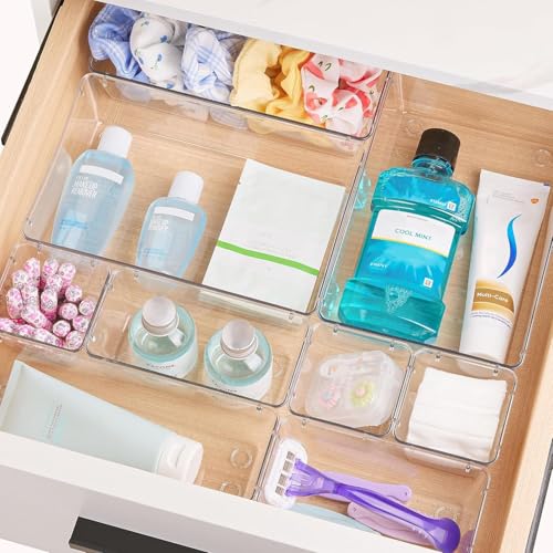 Image of Aliensware 25Pcs Transparent Drawer Organizer, Versatile Bathroom and Vanity Organiser, Storage Bins for Makeup Cosmetics,Jewellery,Kitchen,Bathroom,Bedroom,Office,Gadgets