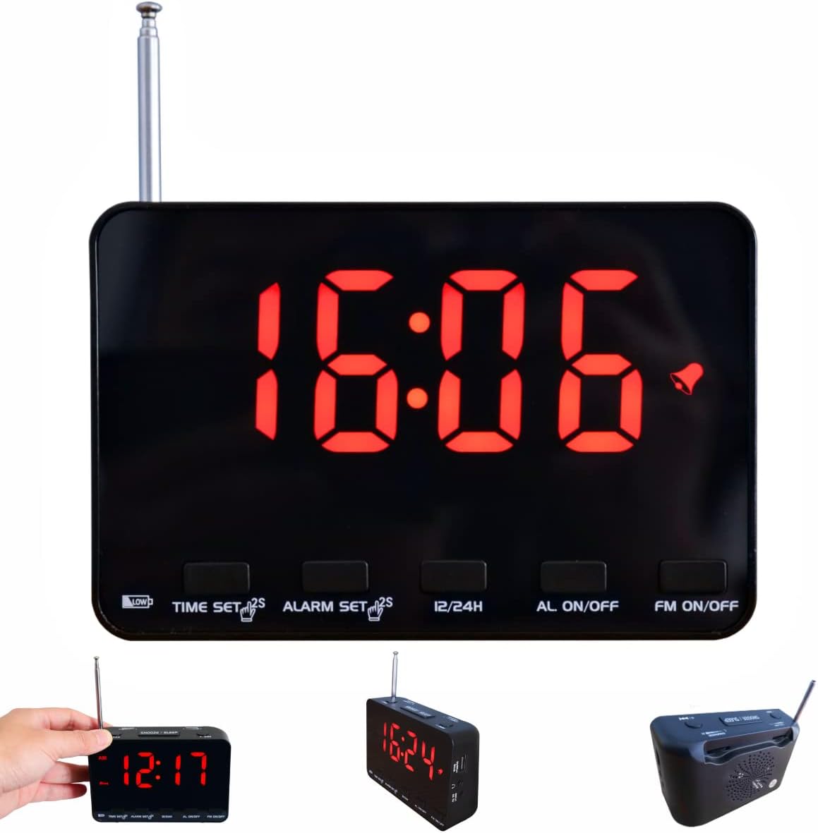 (Red Display) FM Radio Alarm Clock,12/24 Hour Alarm Clock with Radio