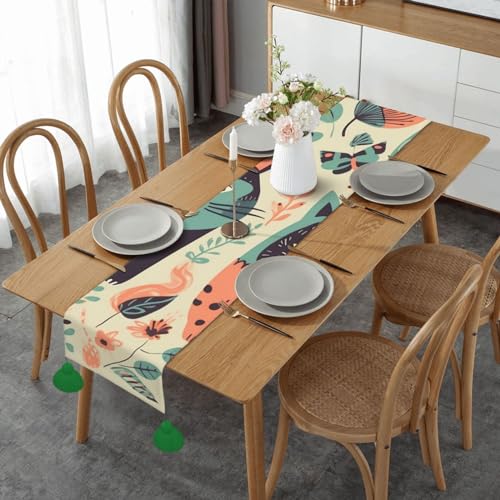 Chemin de table en lin chat pour décoration de cuisine et repas de fête