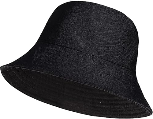 Asd Accessories Unisex Black Bucket Hat Cotton Fisherman Sun Cap Summer Beach Fishing Bucket Hat For Mens Womens (Black)