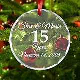 Blue Ridge Mountain Gifts Personalized Christmas Ornaments - Crystal Glass Christmas Decor, Wedding Year Custom Ornament, Holiday Decor with Name, Year & Date for Couples - 15th