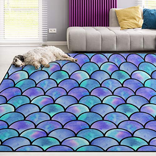Naanle Mermaid Non Slip Area Rug for Living Dinning Room Bedroom Kitchen, 1.7 ' x 2.6'(20 x 31 Inches), Mermaid Scale Nursery Rug Floor Carpet Yoga Mat