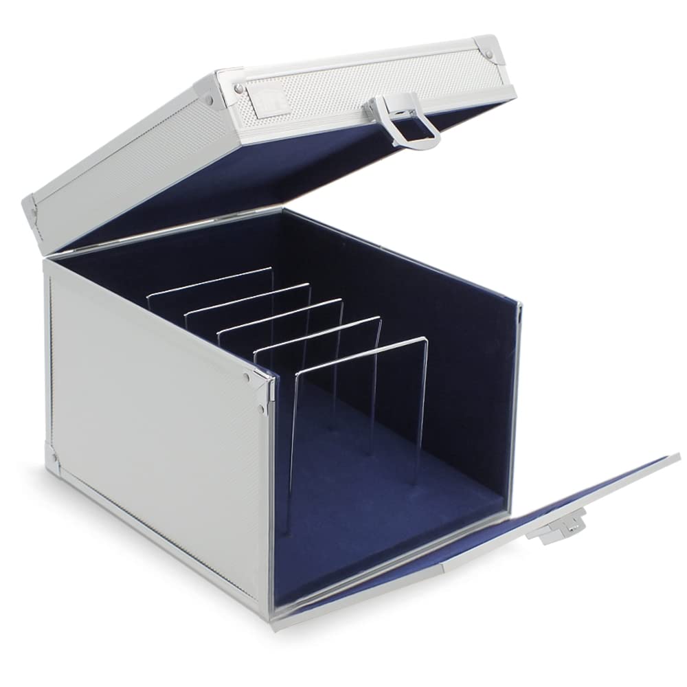 SAFE 2937 aluminiowa walizka na karty A5 I z otwieranym przodem z uchwytem | wzmocnione narożniki i zamykane zapięcie na zawiasach I idealna do układania w stos lub w podróży I 210 x 230 x 270 mm