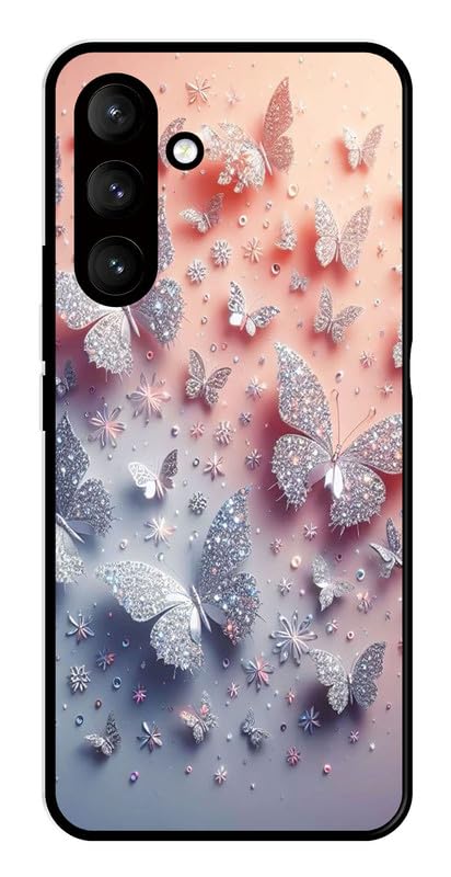 Image of AARFAA Compatible for Samsung Galaxy S26 5G Mobile Phone Back Cover Case for Metal | for Boys Girls | Silver Butterflies Printed Rubber Silicone Soft TPU Sides with Camera Protection