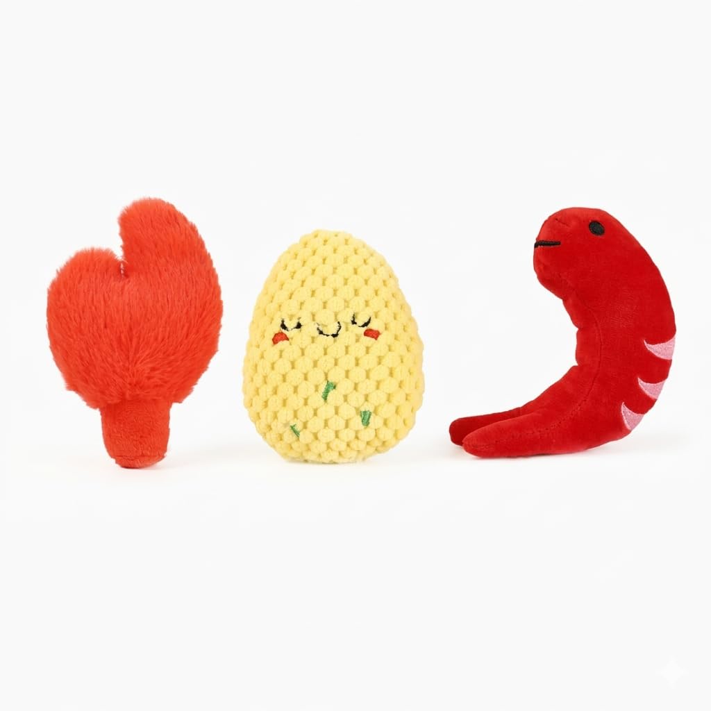 Jouets pour chien HugSmart stimulants : lot de 3 fruits de mer sonores et multicolores