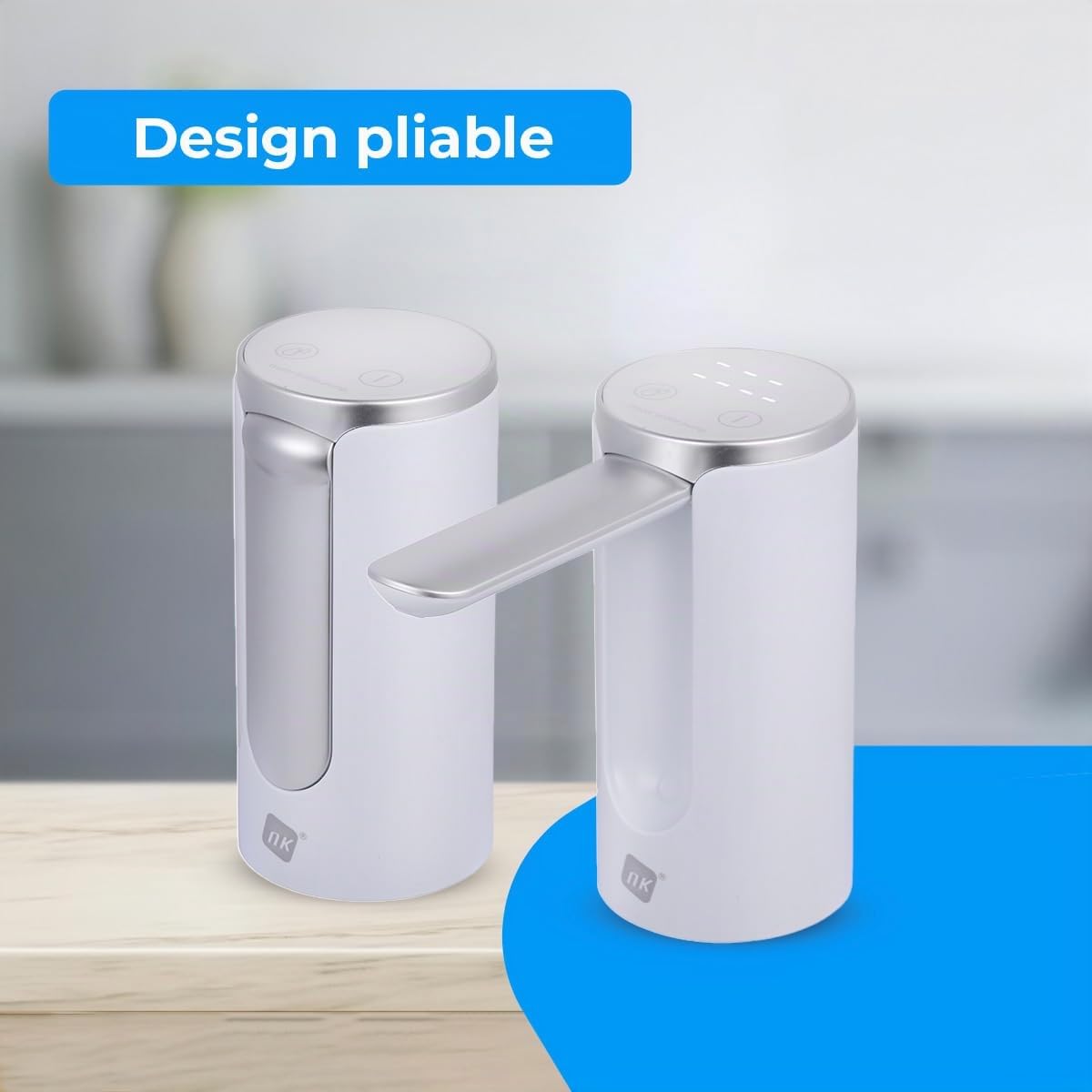 NK Distributeur d'eau avec affichage LED - Automatique, 4 volumes de distribution 200/600/800ml/continu, 1200mAh, commande tactile, bouteilles et carafes de 1,5, 10L, 11,3L, 15L, 18,9L - Couleur Blanc