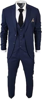 Men's Classic Navy Blue Suit 3 Piece Tailored Fit Vintage
