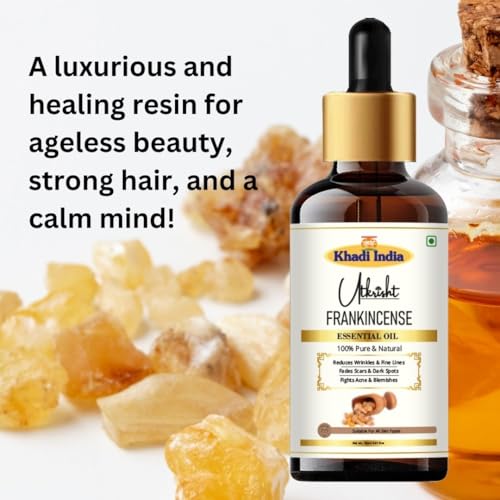 Image of Khadi Frankincense Essential Oil 15 ml | Pure & Natural | For Scalp Care, Skin Tightening & Fine Lines | Anti Aging Properties | Oil for Face | All Skin Types | Aromatherapy for Men & Women