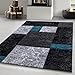 Produktbild Carpetsale24 Konturenschnitt Teppich Wohnzimmer Türkis - Grau - Weiß 160 x 230 cm - Kurzflor Teppich Schlafzimmer Kariert und Meliert Muster Pflegeleicht und Weich - Teppich Waschbar Esszimmer Küche