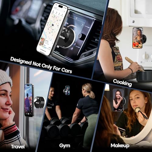 Image of Sounce Magnetic Vacuum Suction Mobile Holder for Car, Desk, Mirror & Glass - Retractable Stand with Strong N52 Magnets, 360 Adjustable Viewing, iPhone & Android Smartphones (Black)