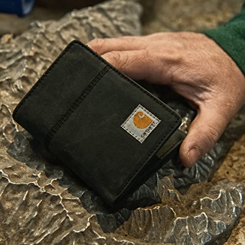 Carhartt Men's Standard Trifold, Durable Wallets, Available Canvas Styles, Saddle Leather (Black), One Size #TOP5