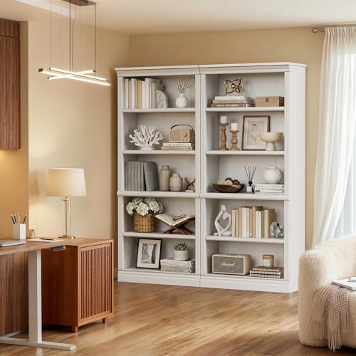 Image of Furniwell Bookcase Bookshelves, 5-Shelf Tall Bookcase 71 inch Wood Open Display Floor Bookshelf, Large Storage Organizer for Library, Bedroom, Living Room, Set of 2 (White)
