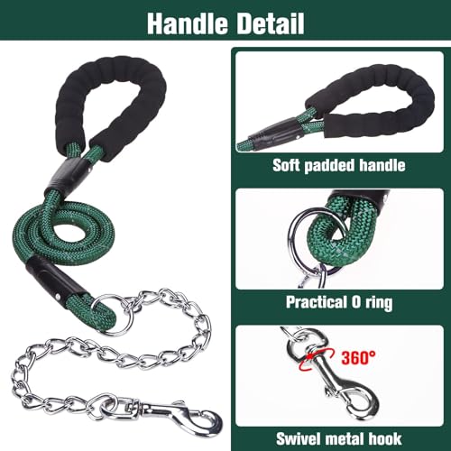 MIHACHI Anti Chew Dog Lead, Heavy Duty Rope Dog Leash with Anti-Bite Chain and Soft Padded Handle - Image 3