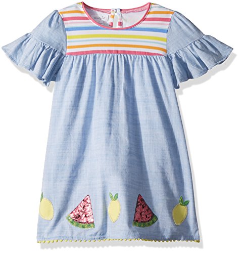 Mud Pie Baby Girls Chambray Ruffle Sleeve Casual Dress, Blue, 12-18 Months
