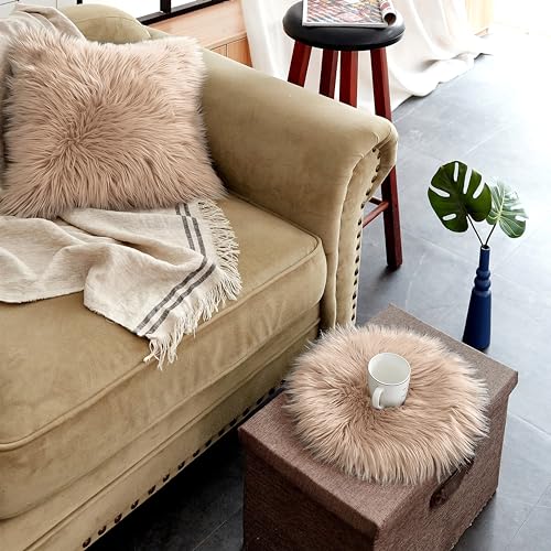 Teppich Wölkchen Schaffell Lammfell Imitat, Fellteppich, Kunstfell Teppich | Fell Sitzkissen Stuhlkissen Rund, für Stühle, Kunstfell Stuhlauflage | Beige - Rund 30cm