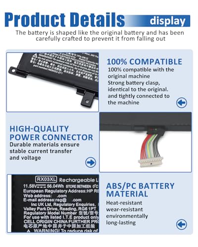 Image of 56.04Wh RX03XL N70706-005 Battery for HP EliteBook 640 645 630 660 G11 & ProBook 440 445 460 465 G11 Series Notebook-Compatible with N78704-005 HSTNN-WB0H TPN-DB1Z - 11.58V 4646mAh Replacement