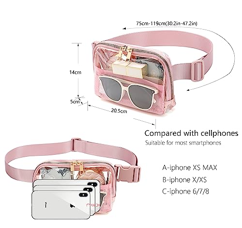 Image of PINK Clear Fanny Pack - Stadium Approved Crossbody Bag with Adjustable Strap for Women & Men - Concerts, Sports, Travelling, Hiking, Running