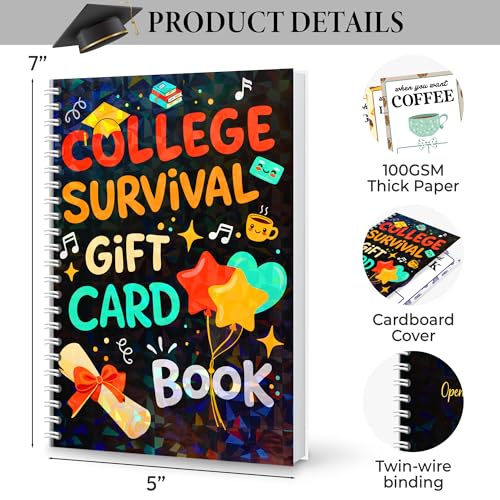 Image of Sensemory College Survival Gift Card Book 7 x 5 Inch, 20 Pages Gift Card Book for Student, Survival Kit Giftcard Booklet, College Gifts for Students, Girls, Boys, Senior, Her, Him
