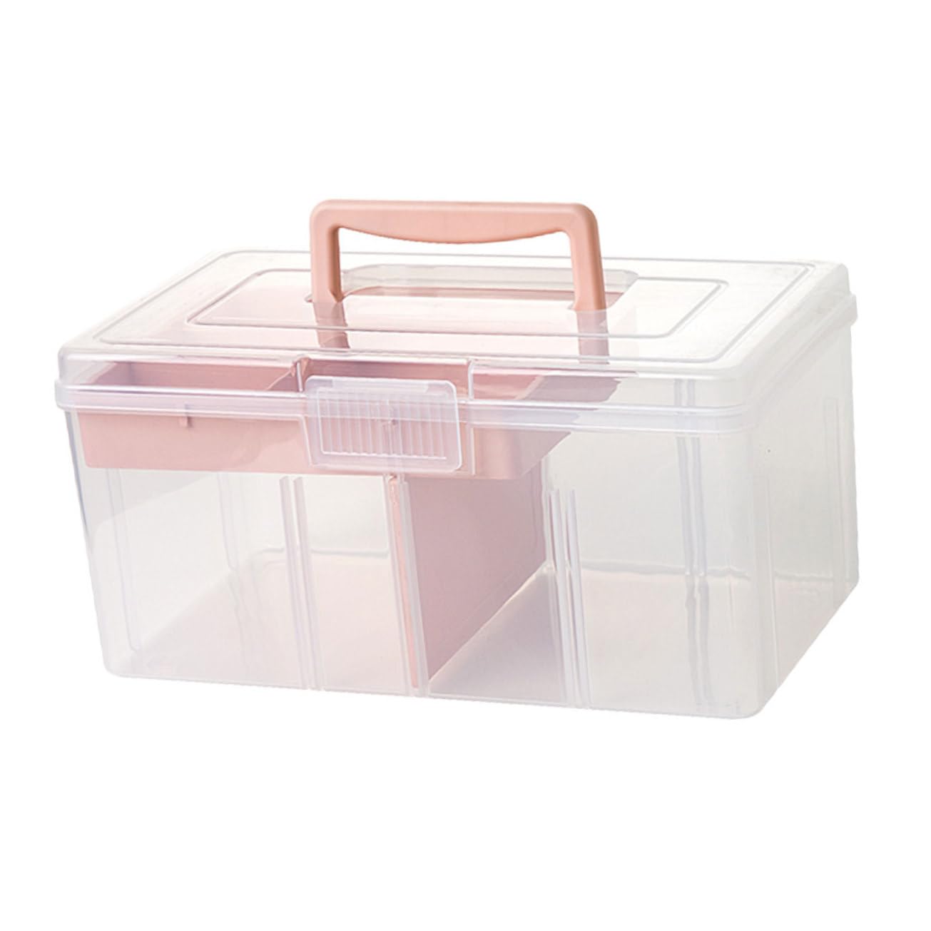 Scatola Organizer Multifunzione Rosa in Pp Trasparente con Manico | Struttura a Doppio Livello, Design Robusto Resistente a Deformazioni, per Accessori Creativi e Piccoli Oggetti