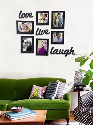 Street Art Live-Love-Laugh Set of 6 Black Fiber Wood Wall Photo Frames with MDF Plague