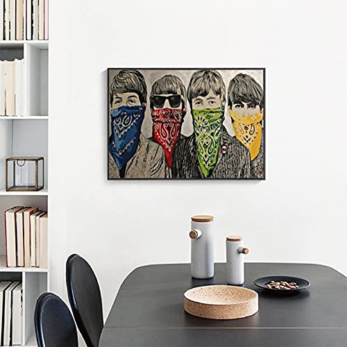 Impression sur toile encadrée de Banksy Street Art Beatles Bandanna – Cadre en métal ferreux – 30 x 45 cm - Les Beatles, Paul McCartney, John Lennon, RIngo Starr, George Harrison Impression sur toile encadrée de Banksy Street Art Beatles Bandanna - Cadre en métal ferreux - 30 x 45 cm – Image 3