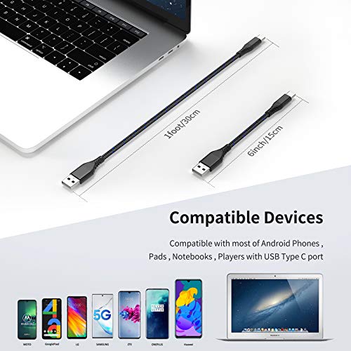 Image of 6 inch USB-C Charging Cable Short, 3 Pack Braided USB A to USB C Cord Fast Charging Type C Cable for Charging Station, Compatible with Samsung Galaxy S22 Ultra Note 20 A21 LG V30 V40 Pixel 6