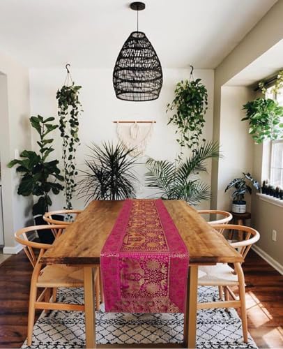 Image of Decorative Handmade Silk Table Runner Golen Brocade Dinning Table & Centre Table Top Decor Rectangular Runners Bed Runners Table Cloth for Wedding (152 X 40 CM ) (Pink)