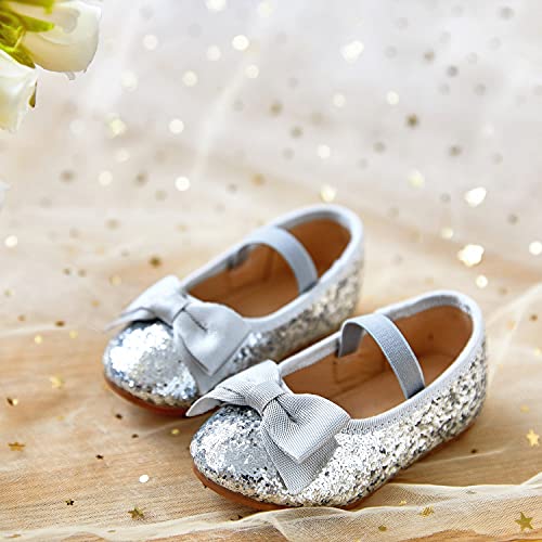 Thee Bron Silver Glitter Mary Jane Flats For Girls Dress Shoes(G04 Toddler,Silver/5M) #TOP7