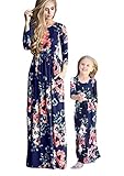 OMZIN Mommy and Me Family Matching Dresses Summer Casual Pockets Sundress Dress Blue Flower 3XL