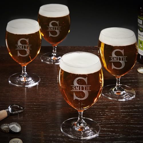 Personalized Snifter Glass Set for Beers, Craft Beers, and Cold Brews - Custom Beer Snifter Glasses Set of 4