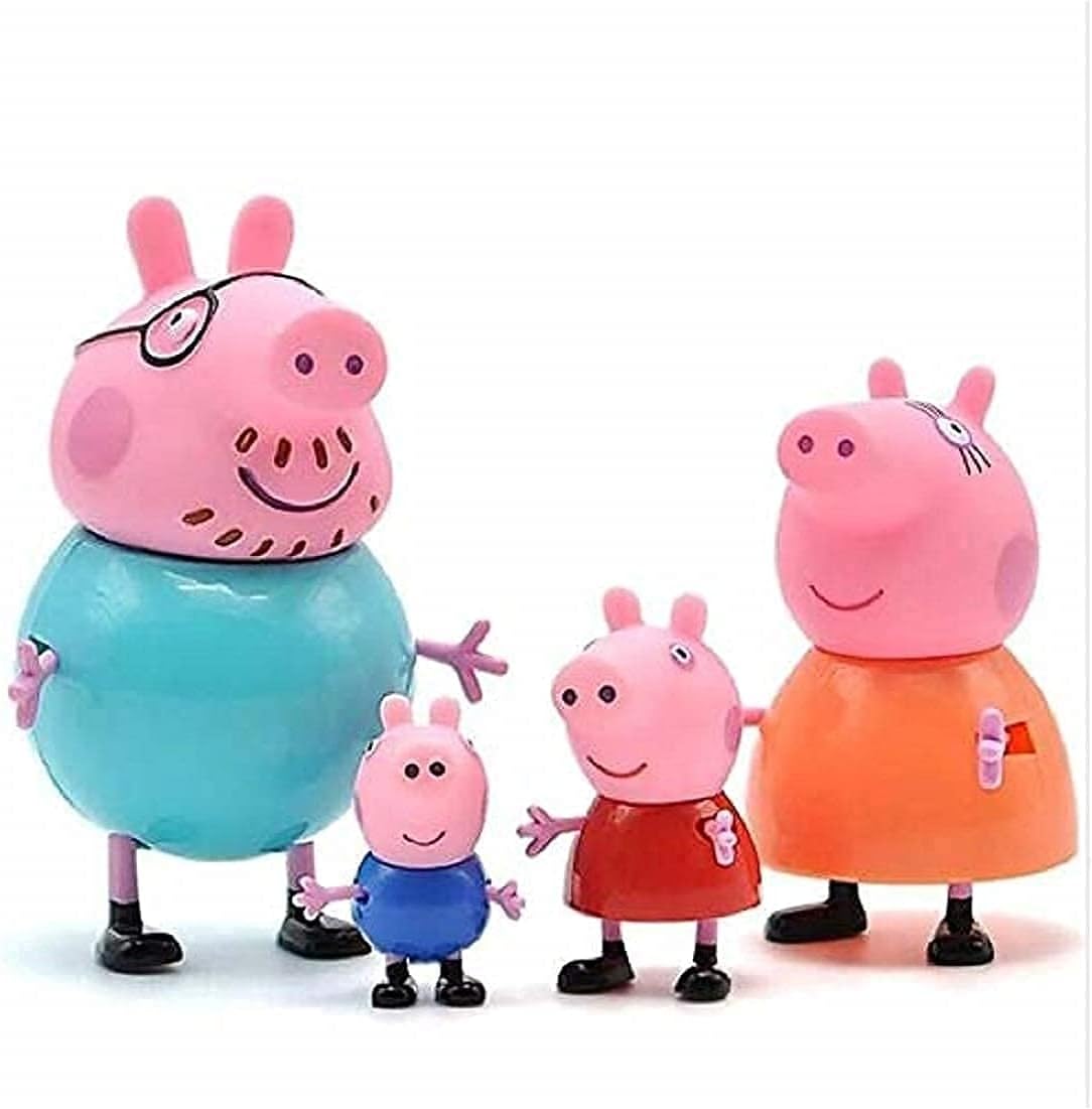 YIXU Pretend Play Pig Family Set - Soft Rubber face Baby Pig, Daddy Pig, Mommy Pig for Children (Multicolour) - Set of 4