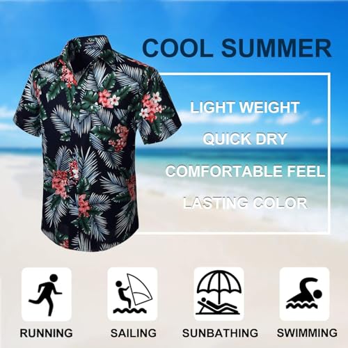 Image of Men's Hawaiian Shirts Short Sleeve Aloha Shirt for Men Casual Button Down Tropical Hawaii Floral Shirt Summer BeachParty