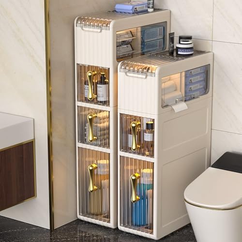 Genérico Gabinete de Almacenamiento de baño Delgado con cajones Transparentes y Ruedas. Estante rodante Independiente para Espacios pequeños. Solución Que Ahorra Espacio para el baño. Altura de 22,6