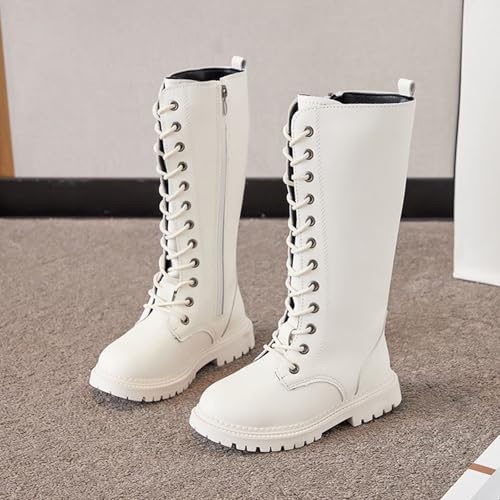 Girls Lace Up Mid Calf Boots with Side Zipper Fashion Comfortable Round Toe Low Heel Combat Riding Boots Fall Winter Spring Non Slip Outdoor Booties2