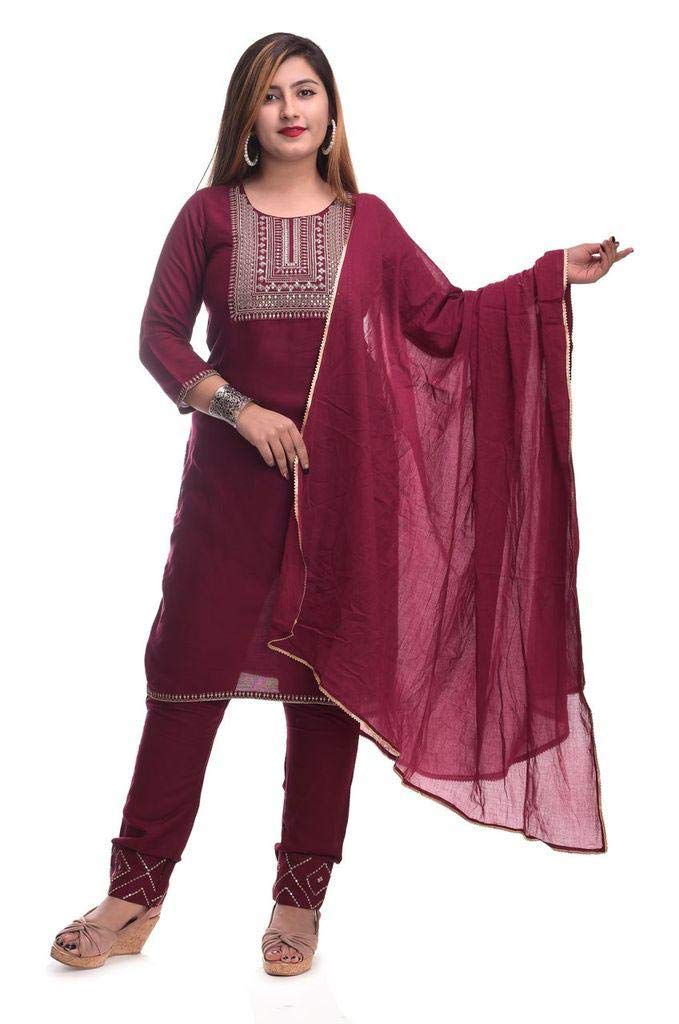 Samurai Fashion Women's Rayon White Printed Kurti and Pant with Dupatta Zari Work on Yoke & Border| Girls Kurta Pant with Dupatta Set-3/4 Sleeve - Round Neck