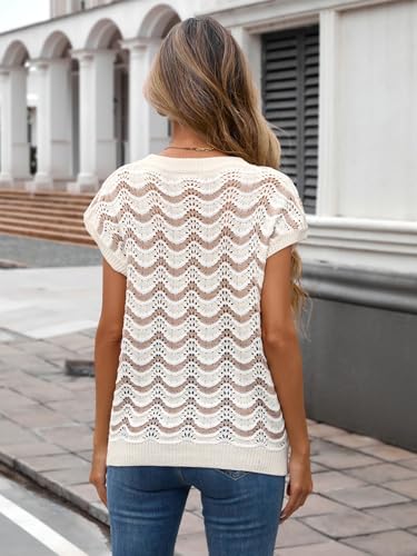 BreathSunny Womens Crochet Knit Top Swimsuit Coverup Summer 2026 Crew Neck Hollow Out Cap Sleeve Mesh Shirt Swimwear Beach Swim Bikini Bathing Suit Cover Up for Women Khaki M — view 5