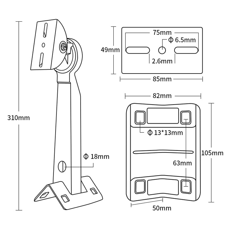 Support de poteau CCTV anti-vibration pour caméra dôme et panneau solaire