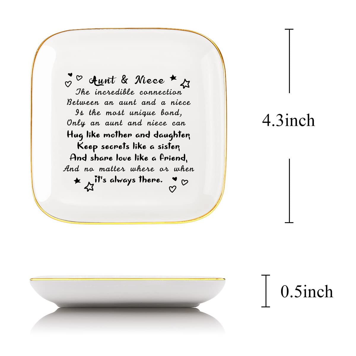 Littlefa To My Niece Saying Ceramic Ring Dish Decorative Jewelry Tray for Niece, Unique Niece Birthday Christmas Meaningful Gifts for Niece from Aunt -Aunt and Niece