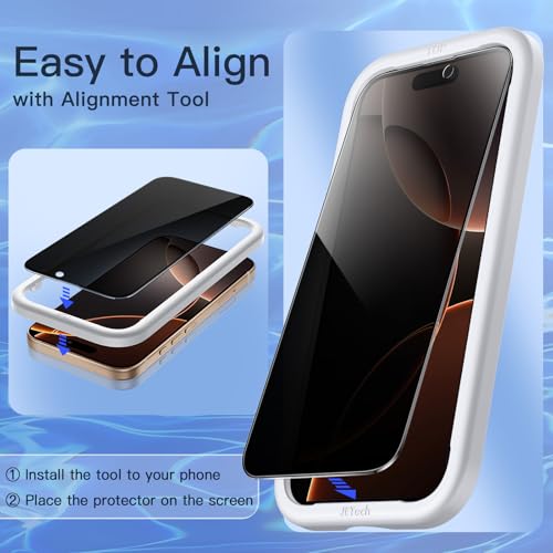 Image of JETech Privacy Full Coverage Screen Protector for iPhone 16 Pro Max 6.9-Inch, Black Edge Anti-Spy Tempered Glass Film with Easy Installation Tool, Case-Friendly, 2-Pack