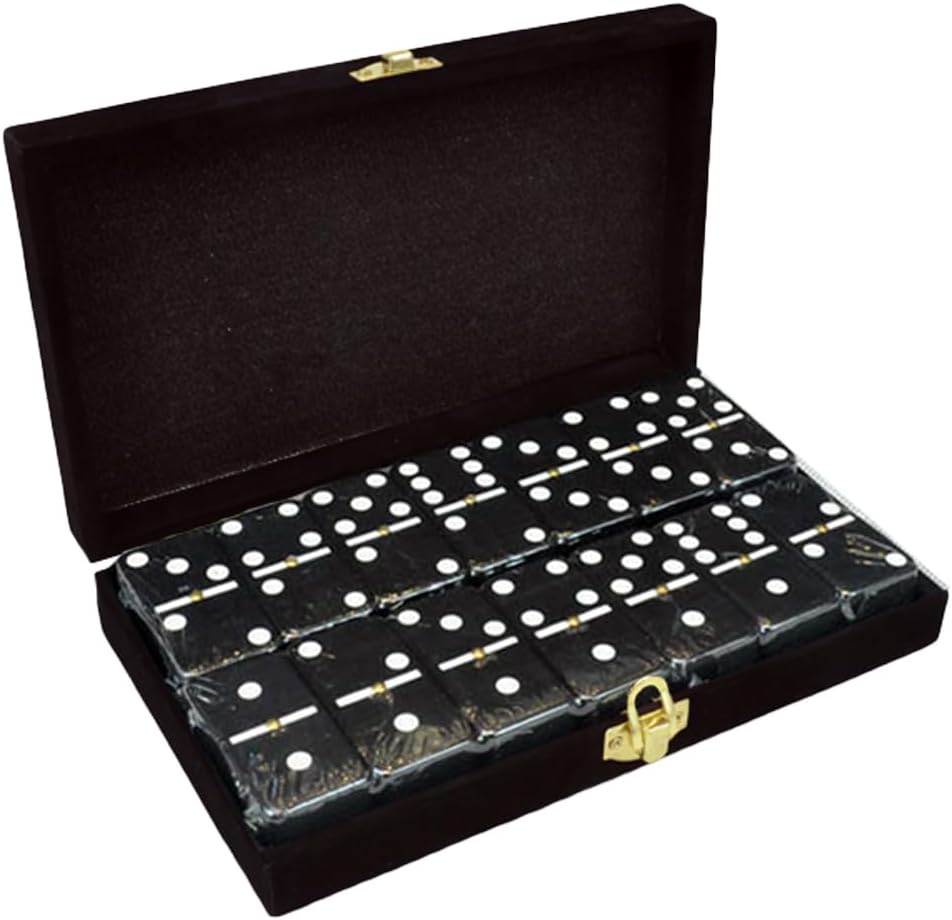Marion Domino Double 6 Black Jumbo Tournament Professional Size with Spinners in Elegant Black Velvet Case.