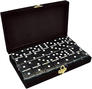 Marion Domino Double 6 Black Jumbo Tournament Professional Size with Spinners in Elegant Black Velvet Case.