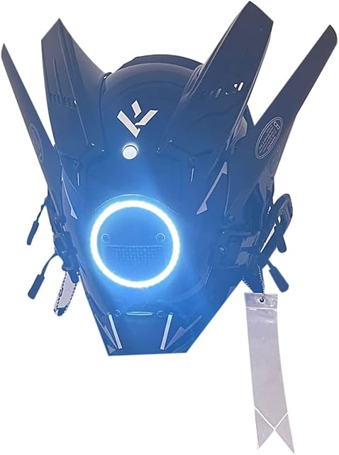 KeepDo Punk Helmet Mask, Punk Gothic Cyber Helmet Mask for Men, Futuristic Helmet Techwear Mask with LED Light