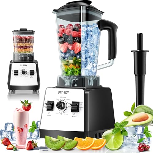 Image of Kitchen Blenders, Smoothies Blenders, PRASKY 1000W Blender and Grinder Combo 25000RPM Powerful Professional Blender 68oz BPA Free 2 Containers (White)
