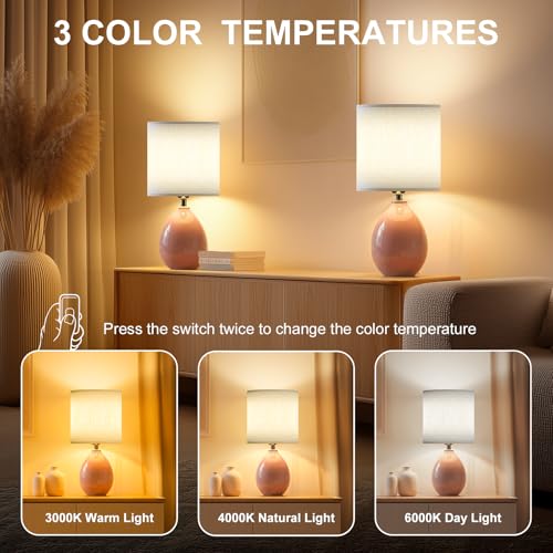 Image of Dawnwake 18.5 inch Table Lamps Set of 2 for Living Room Bedroom, Bedside Lamps for Night Stands, Desk Nightstand Lamp Dimmable, Modern Linen Ceramic Lamps,Pink