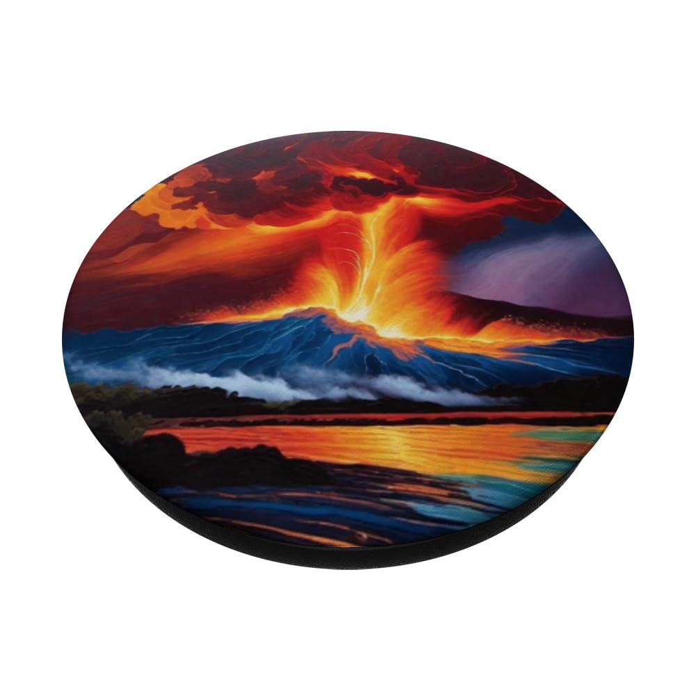 Retro Brilliant Geology Science Volcanic Eruption Seismic PopSockets Swappable PopGrip, Black - Image 2