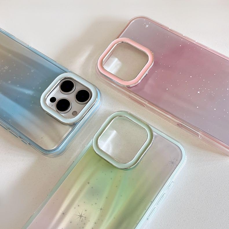 Image of VONZEE Compatible for iPhone 15 Plus 6.7'' Case Bling Star Gradient Shiny Colorful Case with Full Camera Protection Shockproof Case PC+TPU Glossy Shiny Cover for Girls Women,Green