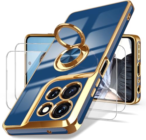 Dretal for Motorola Moto G 5G 2026/Moto G Play 2026 Case,2X Screen Protector,360° Rotatable Ring Holder Magnetic Kickstand,Plated Gold Edge Slim Soft TPU Protective Cover for Moto G 5G 2026 (Blue)